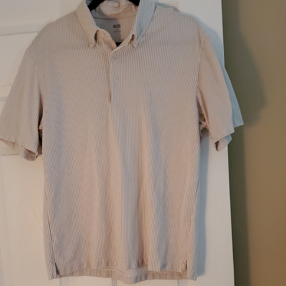 Uniqlo Men's Cream Striped Button Down Shirt
